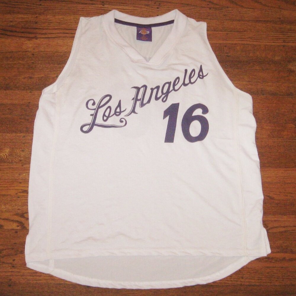 Los Angeles Lakers Tank #16 Links Marketing Group Men’s White Tank Top Sz XL